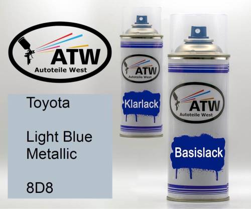 Toyota, Light Blue Metallic, 8D8: 400ml Sprühdose + 400ml Klarlack - Set, von ATW Autoteile West.